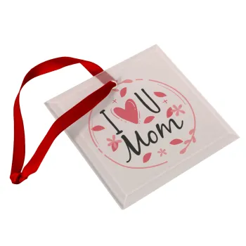 I Love you Mom pink, Στολίδι Χριστουγεννιάτικο στολίδι γυάλινο τετράγωνο 9x9cm