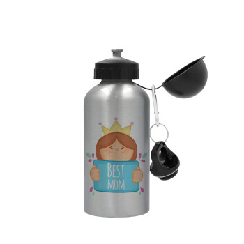 Best mom Princess, Metallic water jug, Silver, aluminum 500ml