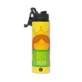 Best mom Princess, Metallic water bottle with safety lid, 850ml aluminum