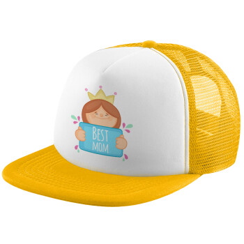 Best mom Princess, Καπέλο Ενηλίκων Soft Trucker με Δίχτυ Κίτρινο/White (POLYESTER, ΕΝΗΛΙΚΩΝ, UNISEX, ONE SIZE)
