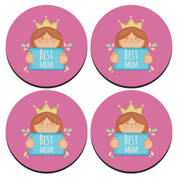 Best mom Princess, ΣΕΤ 4 Σουβέρ ξύλινα στρογγυλά (9cm)