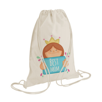 Best mom Princess, Τσάντα πλάτης πουγκί GYMBAG natural (28x40cm)