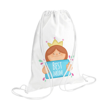 Best mom Princess, Τσάντα πλάτης πουγκί GYMBAG λευκή (28x40cm)