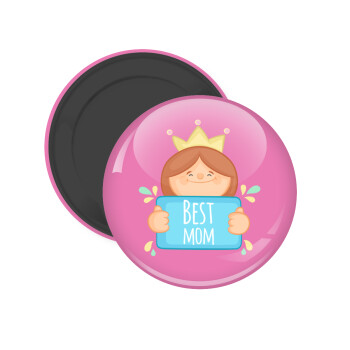 Best mom Princess, Μαγνητάκι ψυγείου στρογγυλό διάστασης 5cm