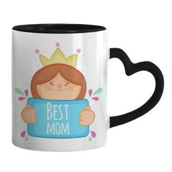 Best mom Princess, Mug heart black handle, ceramic, 330ml