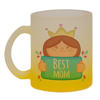Best mom Princess, Κούπα γυάλινη δίχρωμη με βάση το κίτρινο ματ, 330ml