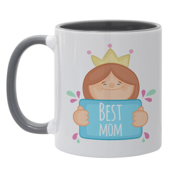 Best mom Princess, Κούπα χρωματιστή γκρι, κεραμική, 330ml
