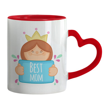 Best mom Princess, Κούπα καρδιά χερούλι κόκκινη, κεραμική, 330ml