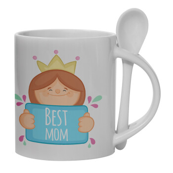 Best mom Princess, Ceramic coffee mug with Spoon, 330ml (1pcs)