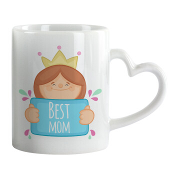 Best mom Princess, Κούπα καρδιά χερούλι λευκή, κεραμική, 330ml