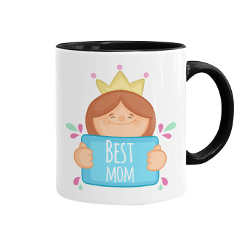 Best mom Princess, Κούπα χρωματιστή μαύρη, κεραμική, 330ml