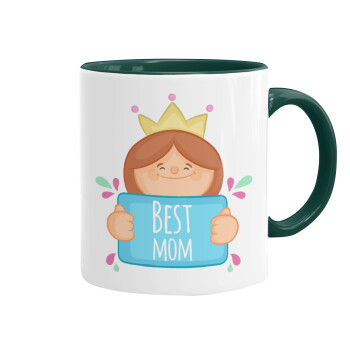 Best mom Princess, Κούπα χρωματιστή πράσινη, κεραμική, 330ml