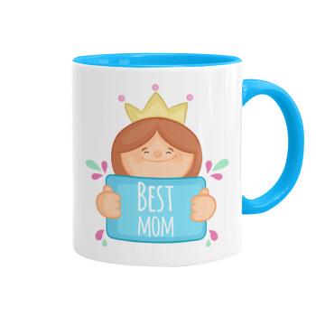 Best mom Princess, Κούπα χρωματιστή γαλάζια, κεραμική, 330ml