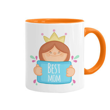 Best mom Princess, Κούπα χρωματιστή πορτοκαλί, κεραμική, 330ml