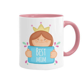 Best mom Princess, Κούπα χρωματιστή ροζ, κεραμική, 330ml