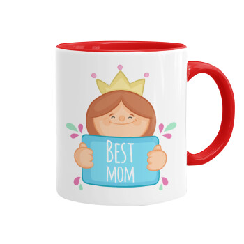Best mom Princess, Κούπα χρωματιστή κόκκινη, κεραμική, 330ml