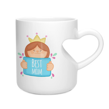 Best mom Princess, Κούπα καρδιά λευκή, κεραμική, 330ml