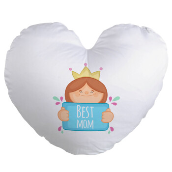 Best mom Princess, Μαξιλάρι καναπέ καρδιά 40x40cm περιέχεται το  γέμισμα