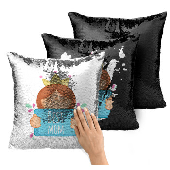 Best mom Princess, Μαξιλάρι καναπέ Μαγικό Μαύρο με πούλιες 40x40cm περιέχεται το γέμισμα