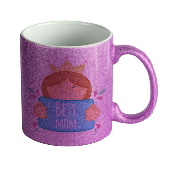 Best mom Princess, Κούπα Μωβ Glitter που γυαλίζει, κεραμική, 330ml