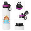 Metallic water bottle with safety lid, 850ml aluminum