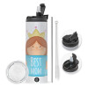 Travel Tumbler 2 Lids, with metal straw & cleaning brush (Stainless steel 304 Food grade, BPA free, 600ml)
