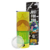 Neon Yellow Travel Tumbler, with metal straw (Stainless steel 304 Food grade, BPA free, 600ml)
