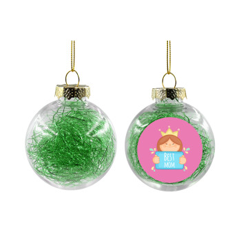 Best mom Princess, Χριστουγεννιάτικη μπάλα δένδρου διάφανη με πράσινο γέμισμα 8cm