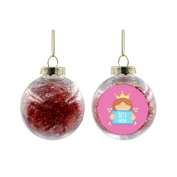 Best mom Princess, Χριστουγεννιάτικη μπάλα δένδρου διάφανη με κόκκινο γέμισμα 8cm