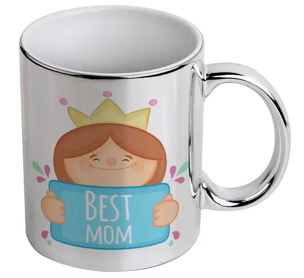 Best mom Princess — Κούπα κεραμική, ασημένια καθρέπτης, 330ml