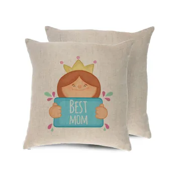 Best mom Princess, Μαξιλάρι καναπέ ΛΙΝΟ 40x40cm περιέχεται το  γέμισμα