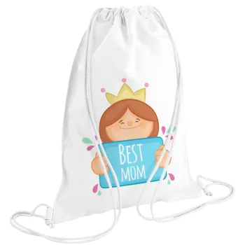 Best mom Princess, Τσάντα πλάτης πουγκί GYMBAG λευκή (28x40cm)