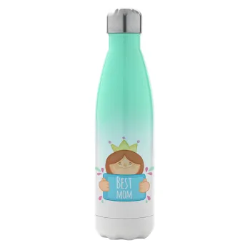 Best mom Princess, Μεταλλικό παγούρι θερμός Πράσινο/Λευκό (Stainless steel), διπλού τοιχώματος, 500ml