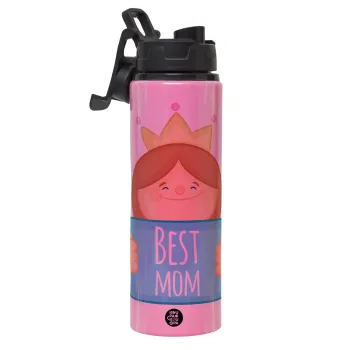 Best mom Princess, Μεταλλικό παγούρι νερού με καπάκι ασφαλείας, αλουμινίου 850ml