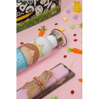 Best mom Princess, Πασχαλινή Λαμπάδα με παγούρι μεταλλικό (620ml, stainless steel) & κερί αρωματικό πλακέ (30cm) (ΡΟΖ)