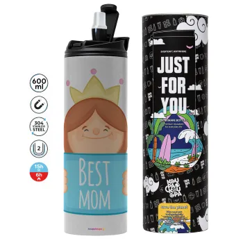 Best mom Princess, Tumbler ποτήρι θερμό ΓΚΡΙ από ανοξείδωτο ατσάλι 600ml
