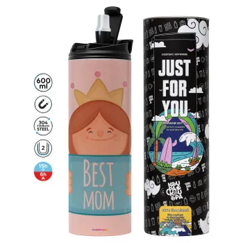 Best mom Princess, Tumbler ποτήρι θερμό ΡΟΖ από ανοξείδωτο ατσάλι 600ml