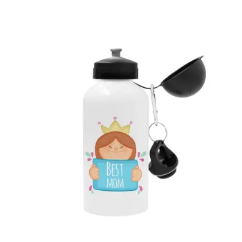 Best mom Princess, Metal water bottle, White, aluminum 500ml