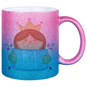 Best mom Princess, Κούπα Χρυσή/Μπλε Glitter, κεραμική, 330ml