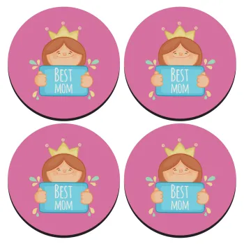 Best mom Princess, ΣΕΤ 4 Σουβέρ ξύλινα στρογγυλά (9cm)