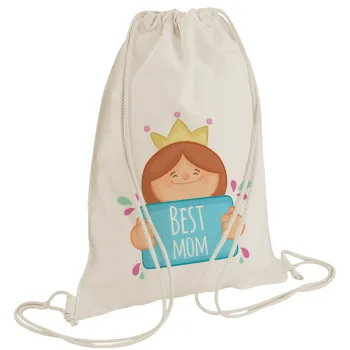 Best mom Princess, Τσάντα πλάτης πουγκί GYMBAG natural (28x40cm)