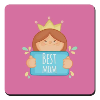 Best mom Princess, Τετράγωνο μαγνητάκι ξύλινο 9x9cm
