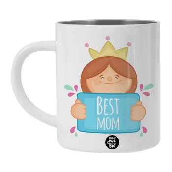 Best mom Princess, Λευκή Ανοξείδωτη Μεταλλική Κούπα 450ml - Διπλού Τοιχώματος 