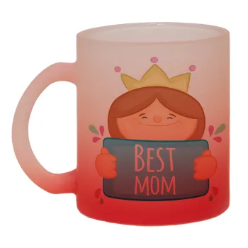 Best mom Princess, Κούπα γυάλινη δίχρωμη με βάση το κόκκινο ματ, 330ml