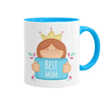 Best mom Princess, Κούπα χρωματιστή γαλάζια, κεραμική, 330ml