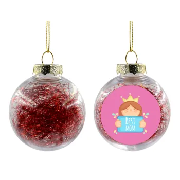 Best mom Princess, Transparent Christmas tree ball ornament with red filling 8cm