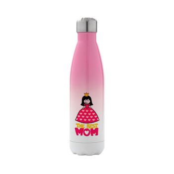 The Best Mom Queen, Μεταλλικό παγούρι θερμός Ροζ/Λευκό (Stainless steel), διπλού τοιχώματος, 500ml