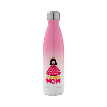 The Best Mom Queen, Μεταλλικό παγούρι θερμός Ροζ/Λευκό (Stainless steel), διπλού τοιχώματος, 500ml
