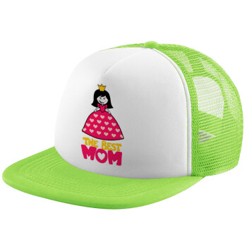 The Best Mom Queen, Καπέλο Soft Trucker με Δίχτυ Πράσινο/Λευκό