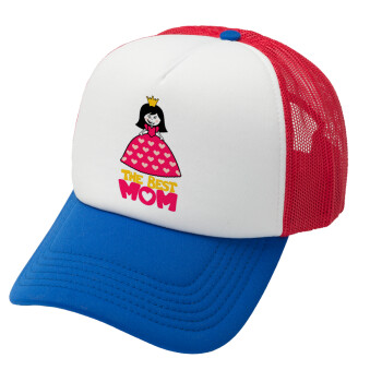 The Best Mom Queen, Καπέλο Soft Trucker με Δίχτυ Red/Blue/White 
